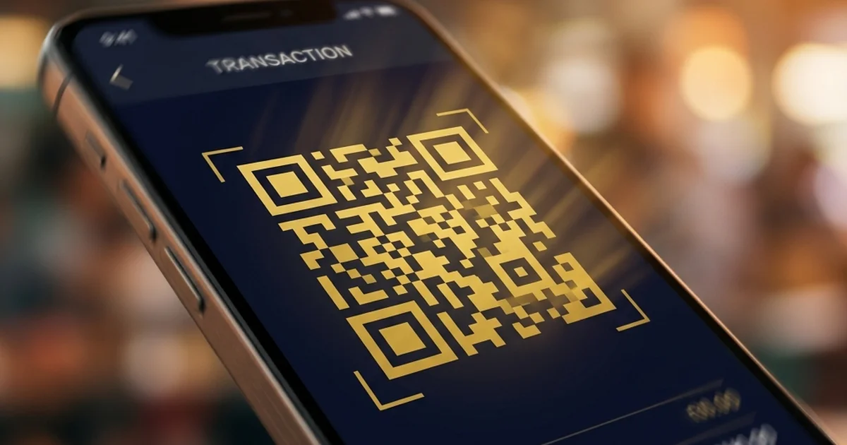 DuitNow QR code on phone with motion blur showing fast transaction